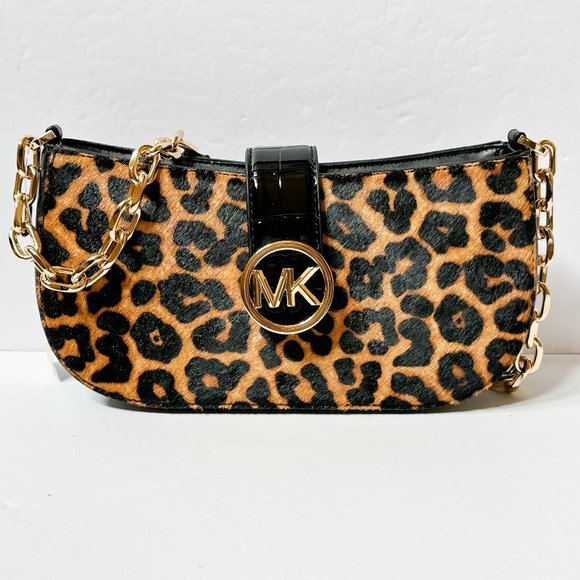 Michael Kors Carmen Small Shoulder Chain Bag Exotic Print Hair Calf Black Multi - Picture 1 of 14